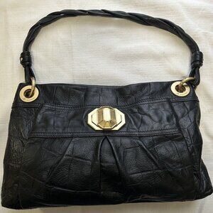 B. Makowsky Leather Black Handbag Gold Hardware Turn Lock
